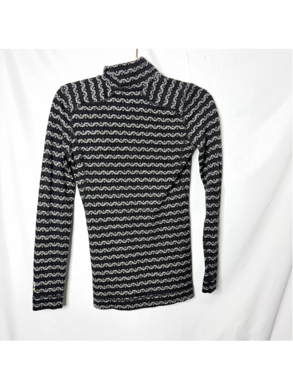 Women's Smartwool Black Gray Striped Long Sleeve Quarter Zip XS - Picture 2 of 6